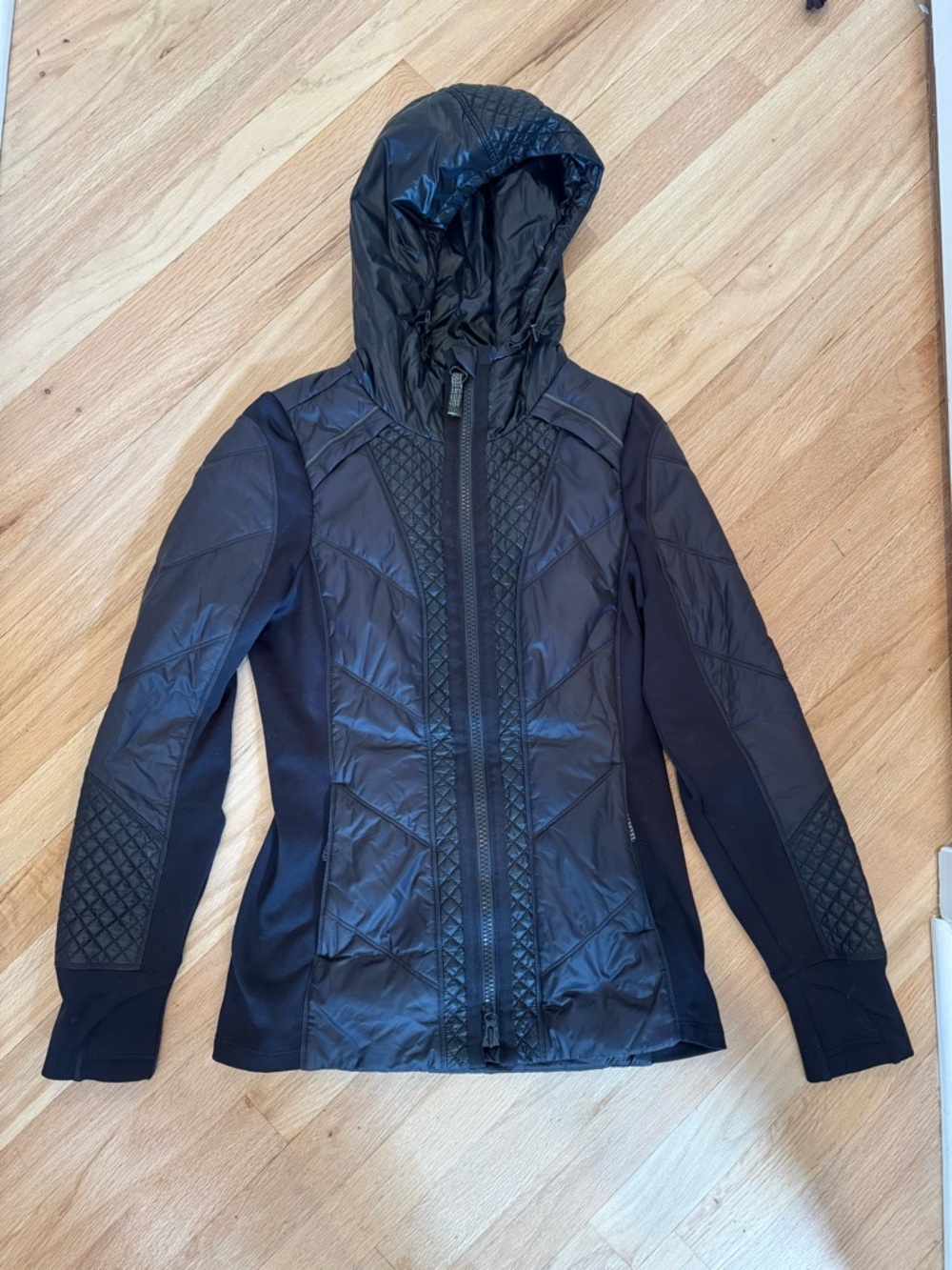 Athleta Black Quilted Hooded Jacket XS